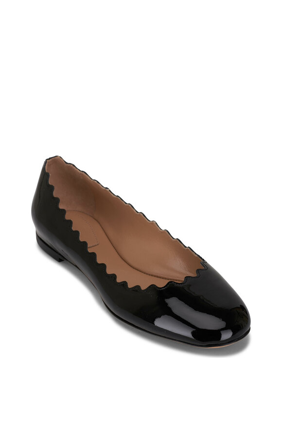 Chloé Lauren Black Patent Leather Scallop Ballet Flat