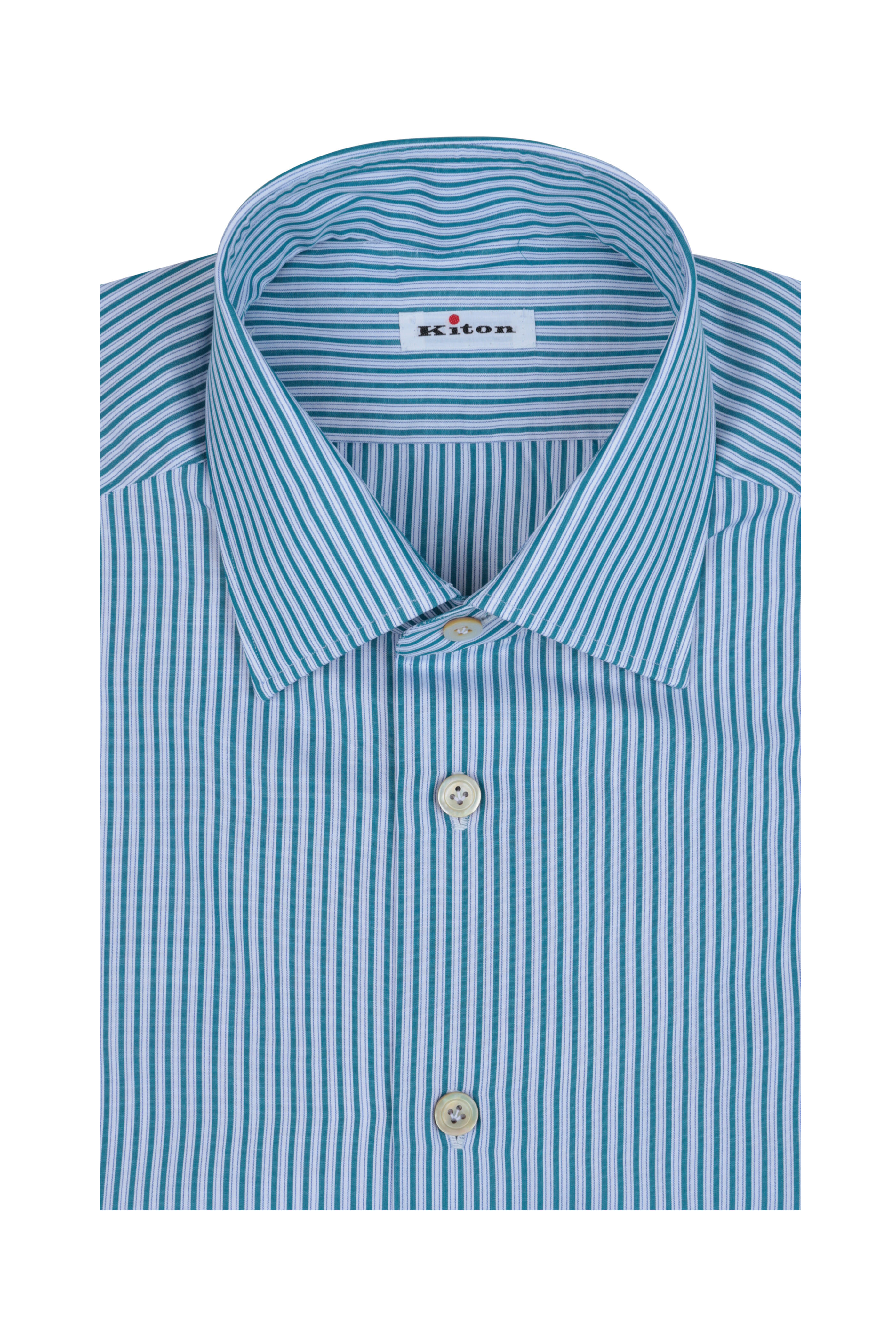 Kiton Green Striped Dress Shirt Mitchell Stores