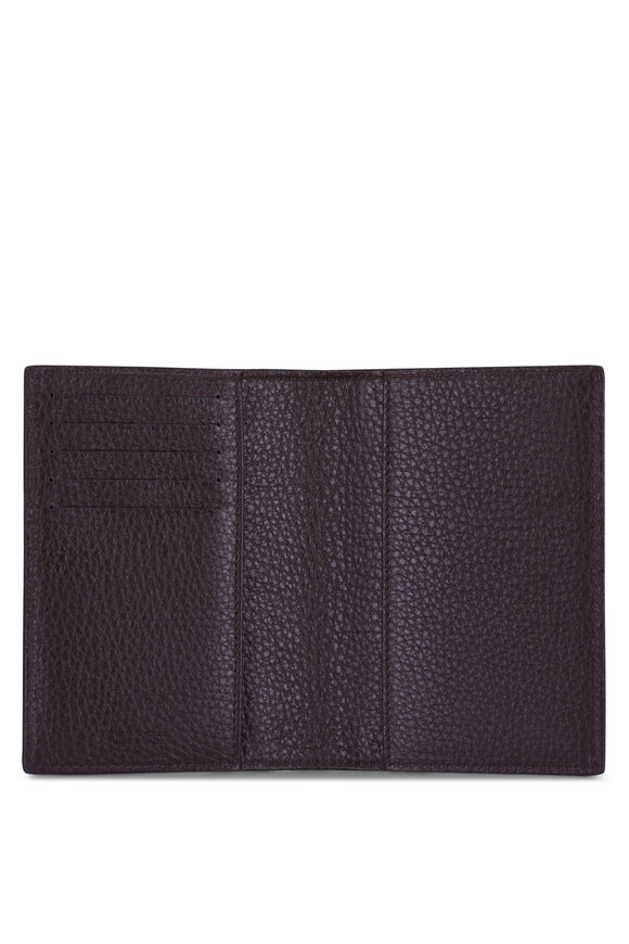 Kiton Brown Grained Leather Passport & Card Holder - view 3