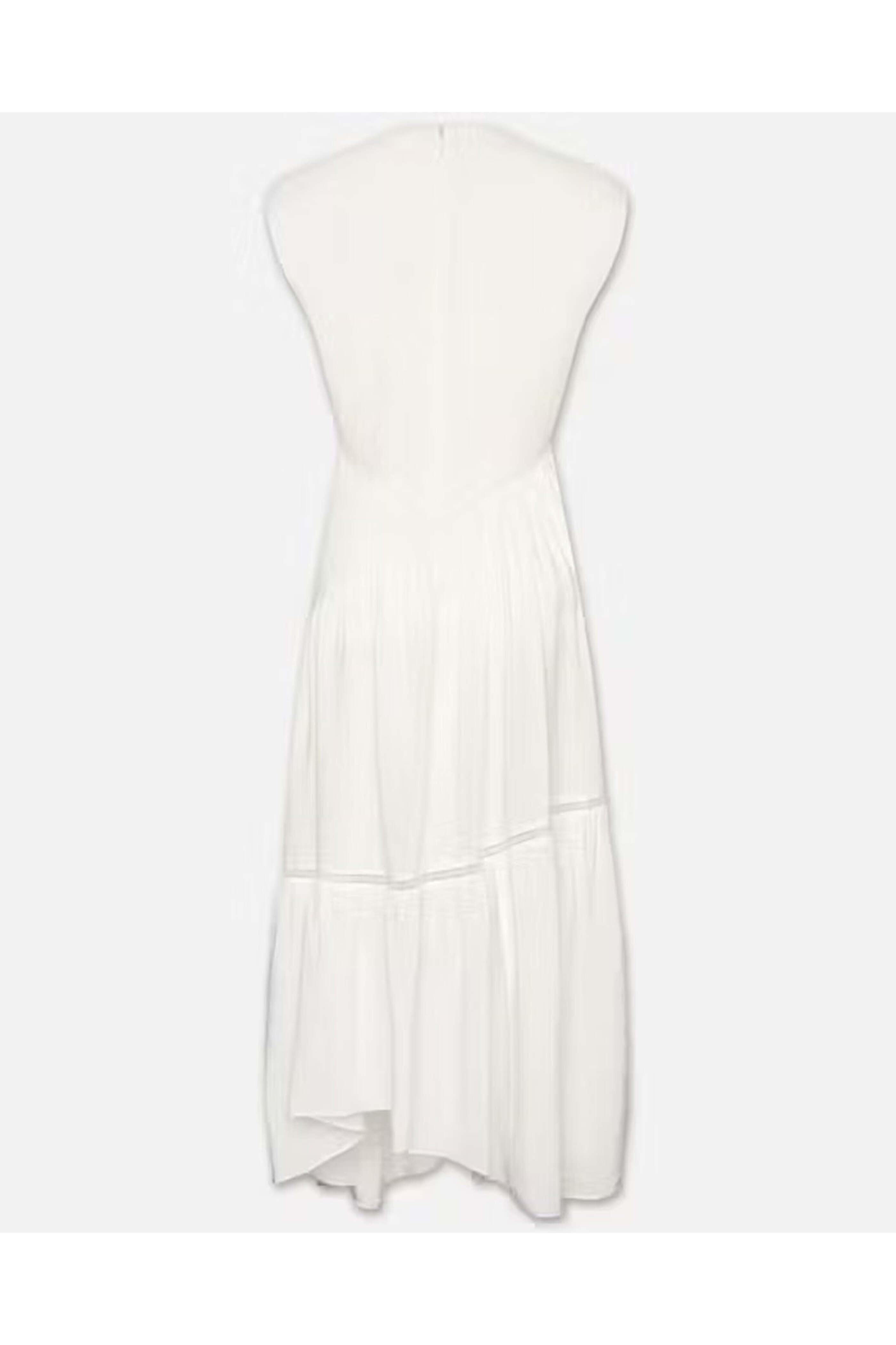 frame gathered seam lace inset dress FRAME Gathered Seam Lace-Inset Linen Midi Dress