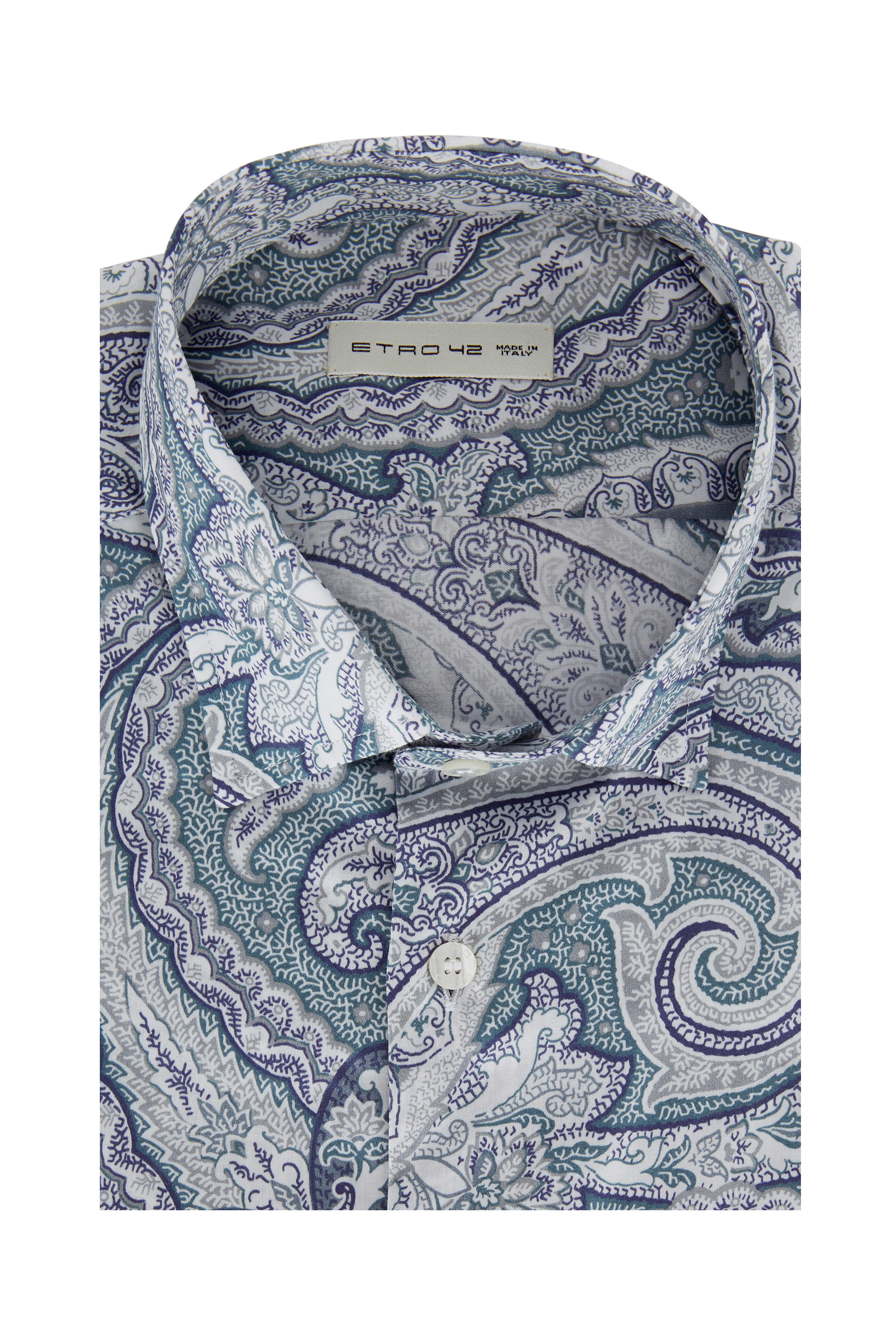 Etro men's shirt in cotton with paisley pattern Blue