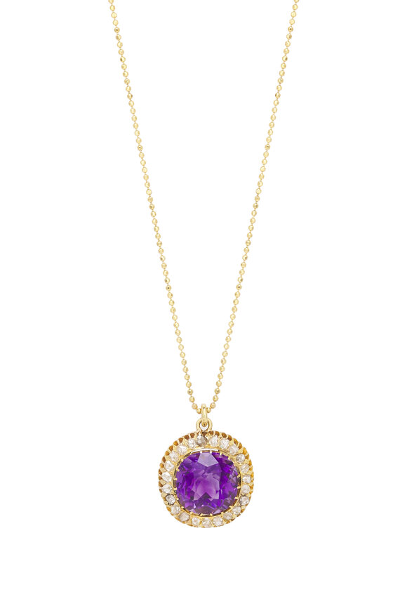 Renee Lewis 18k Yellow Gold Amethyst & Diamond Necklace - view 2