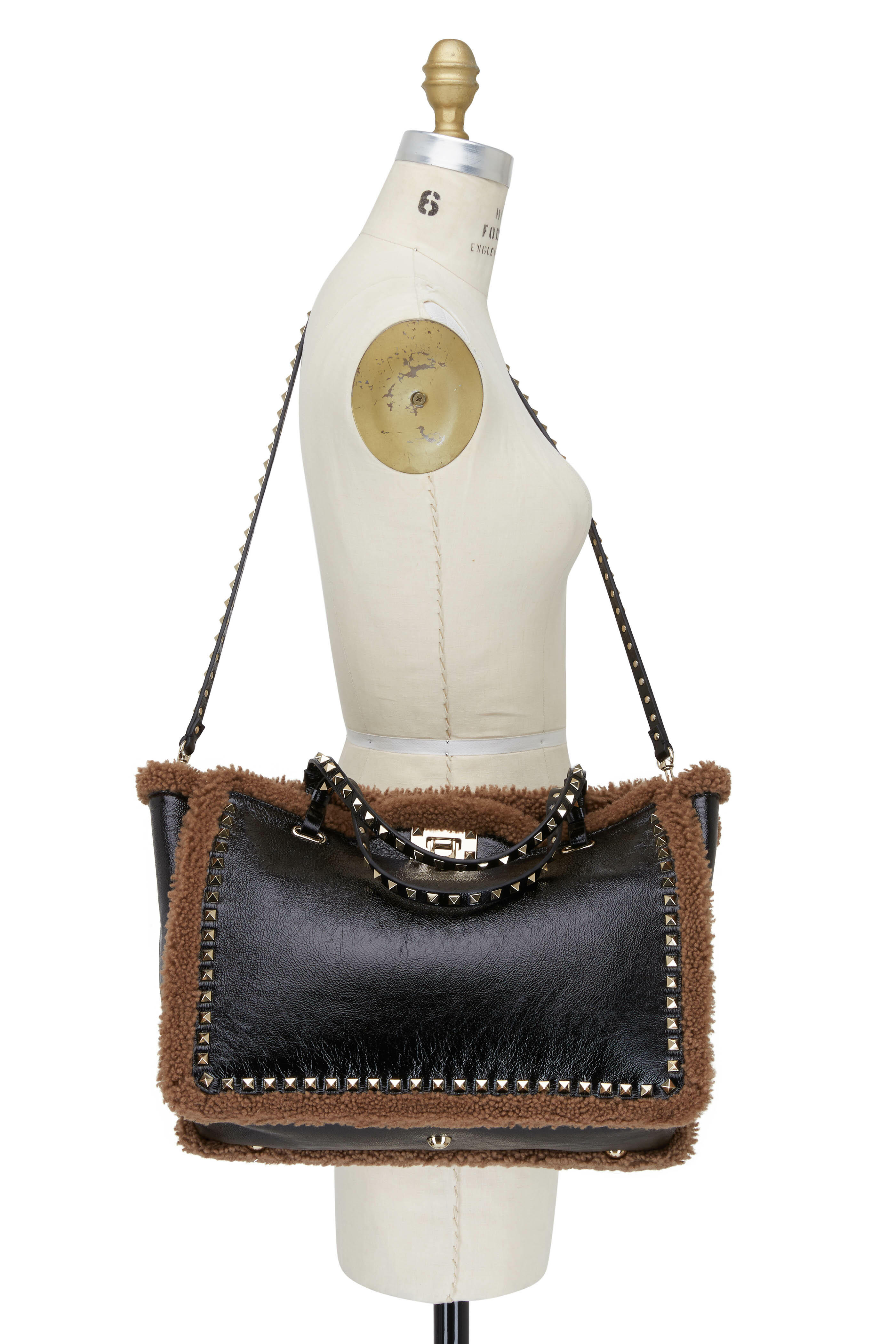 Valentino Black Patent Leather Studded Trapeze Tote, $2,545