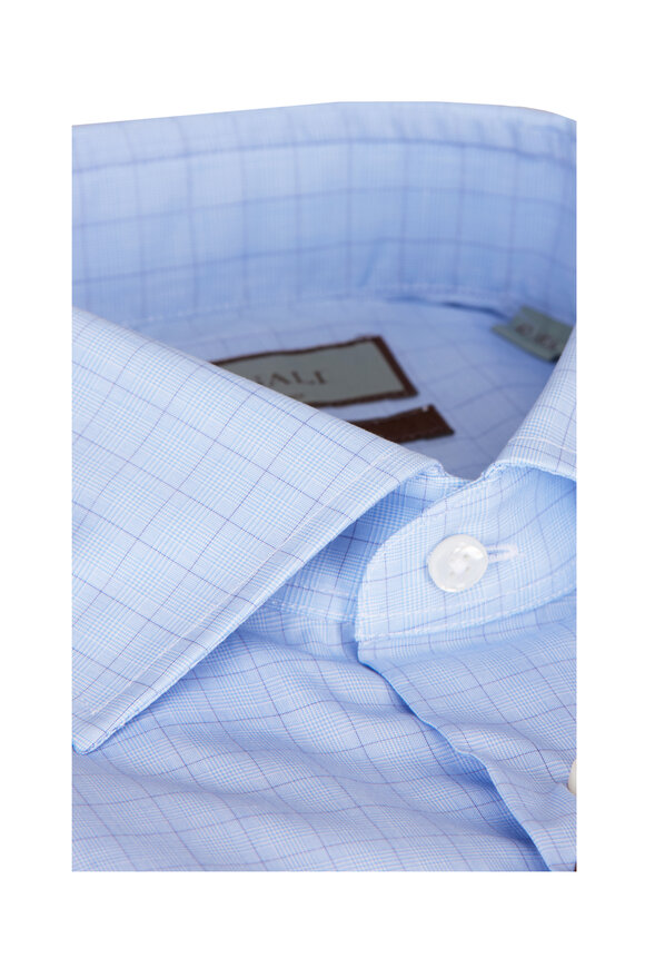 Canali Light Blue Cotton Check Sportshirt - view 2
