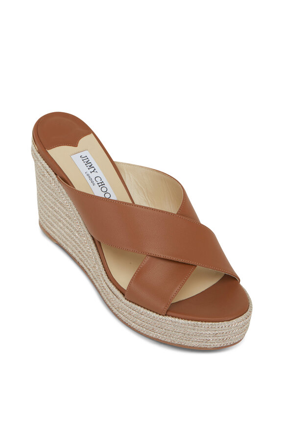 Jimmy Choo - Dovina Dark Tan Mix Leather Wedge Sandal, 100mm