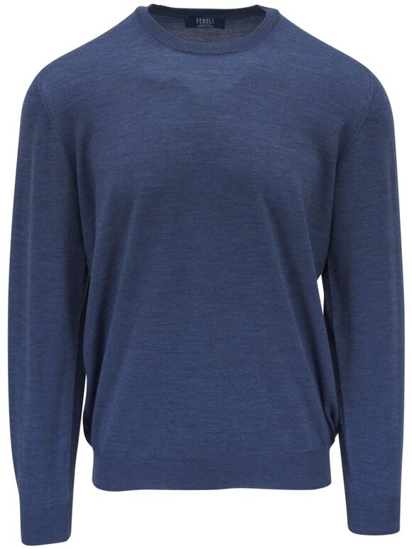 Fedeli - Denim Super 140's Wool Crewneck Pullover