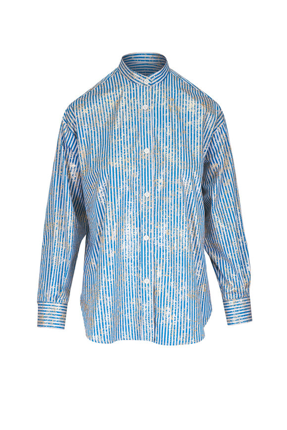 Odeeh Blue Roman Stripe Cotton Shirt