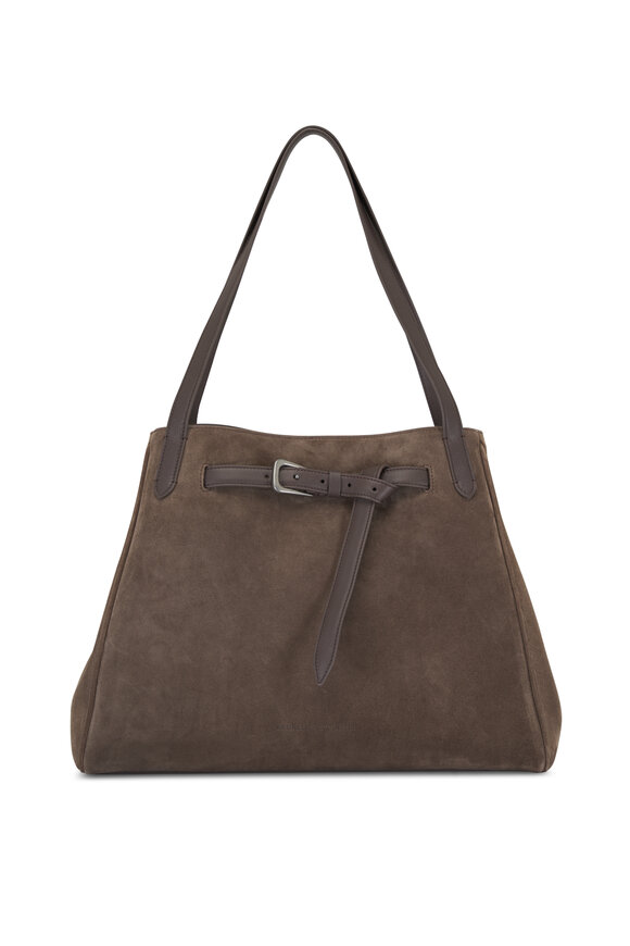 Brunello Cucinelli Torba Brown Suede Shoulder Strap Bag