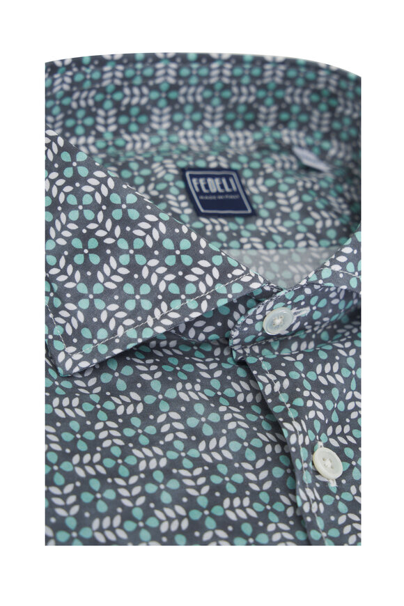 Fedeli - Blue Floral Print Sport Shirt