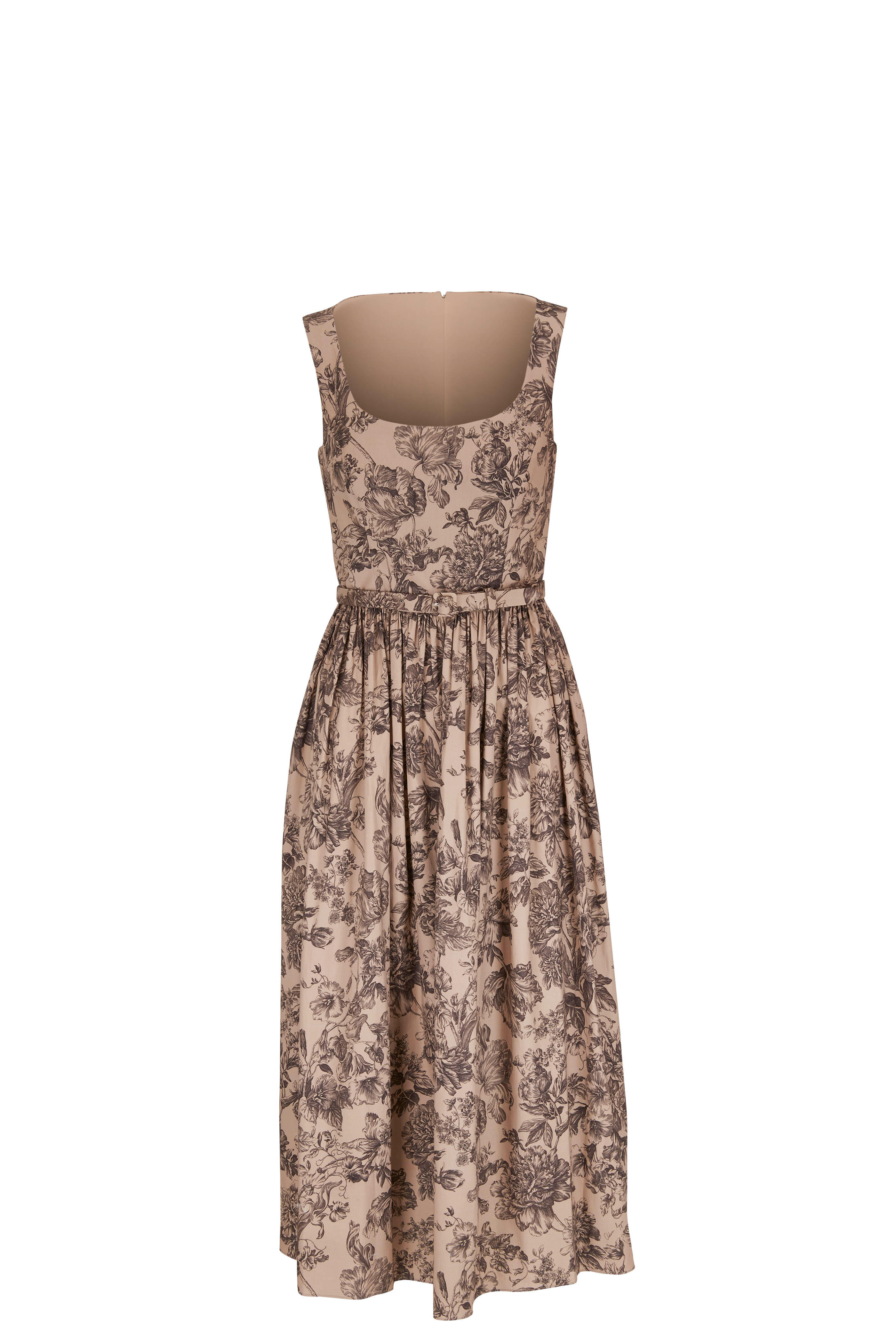 Adam Lippes - Khaki Floral Poplin Scoop Neck Dress