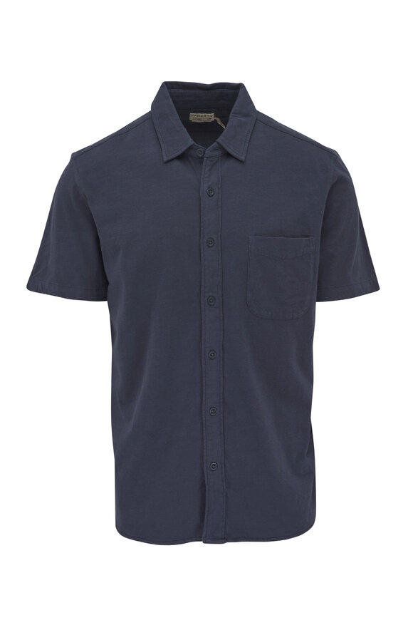 Faherty Brand Navy Cotton Short Sleeve Button Down