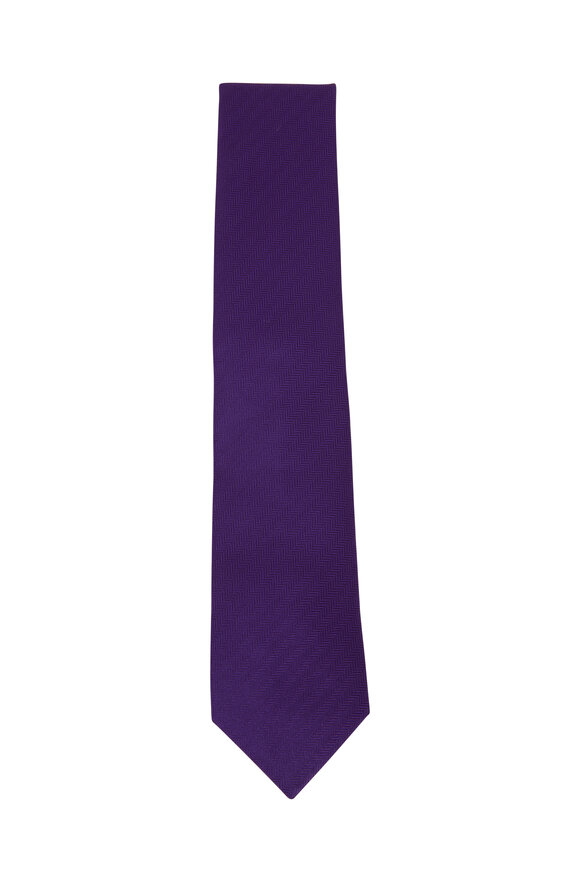 Eton - Purple Herringbone Silk Necktie