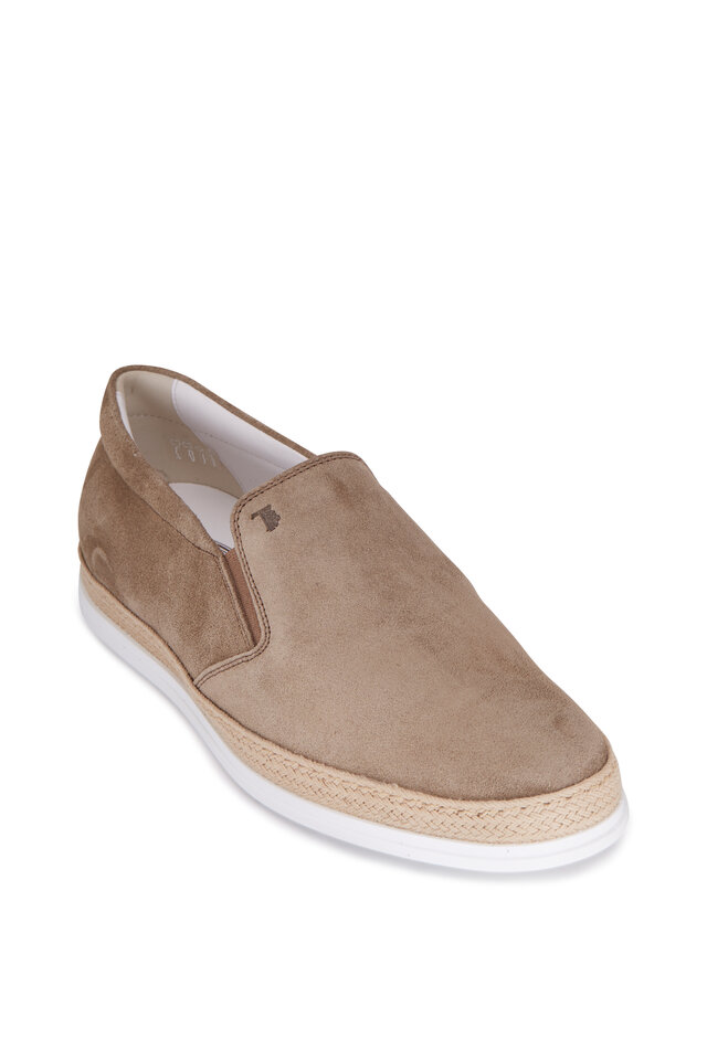 Trask Bradley Taupe Perforated Suede Loafer Mitchell Stores