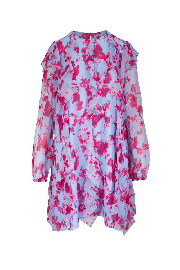 Saint Laurent - Black, Red & White Floral Print Silk Mini Dress