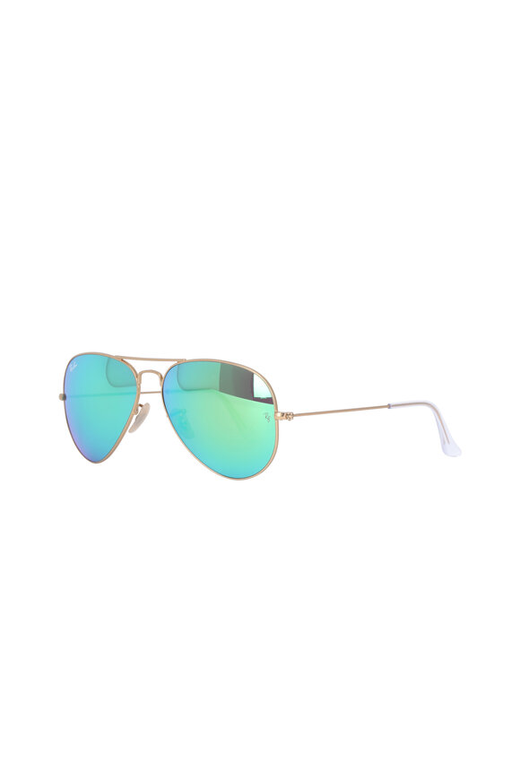 Ray Ban - Crystal Green Mirror Aviator Sunglasses