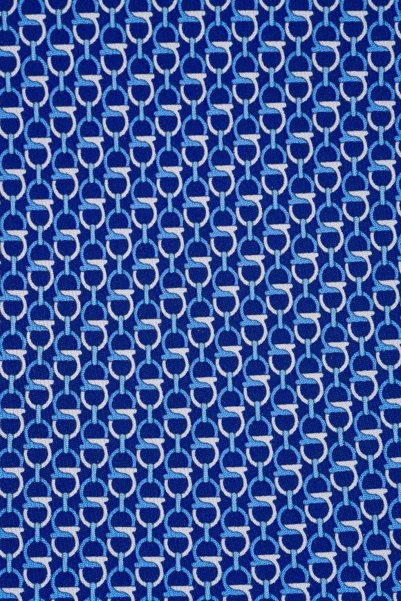 Ferragamo Royal Blue Gancini Print Silk Necktie - view 2