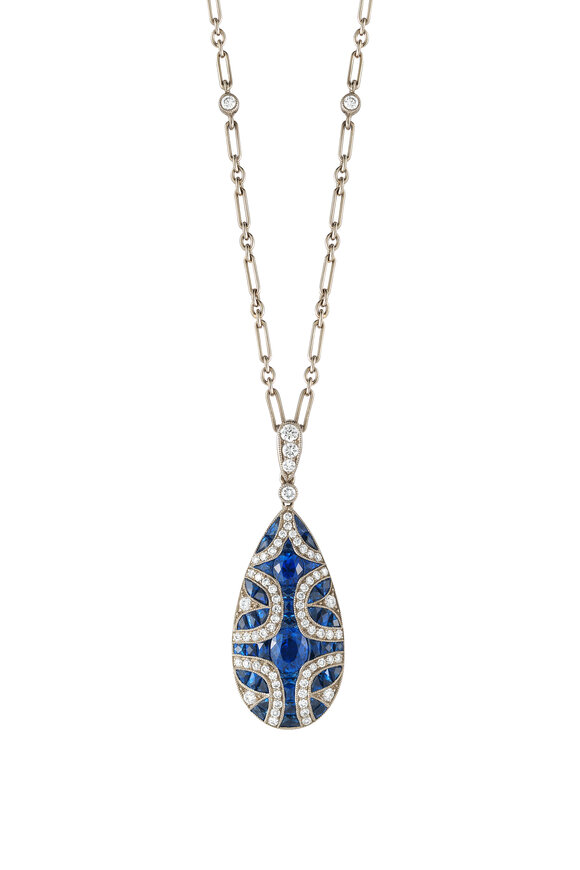 Kwiat - Vintage White Gold Blue Sapphire Diamond Pendant