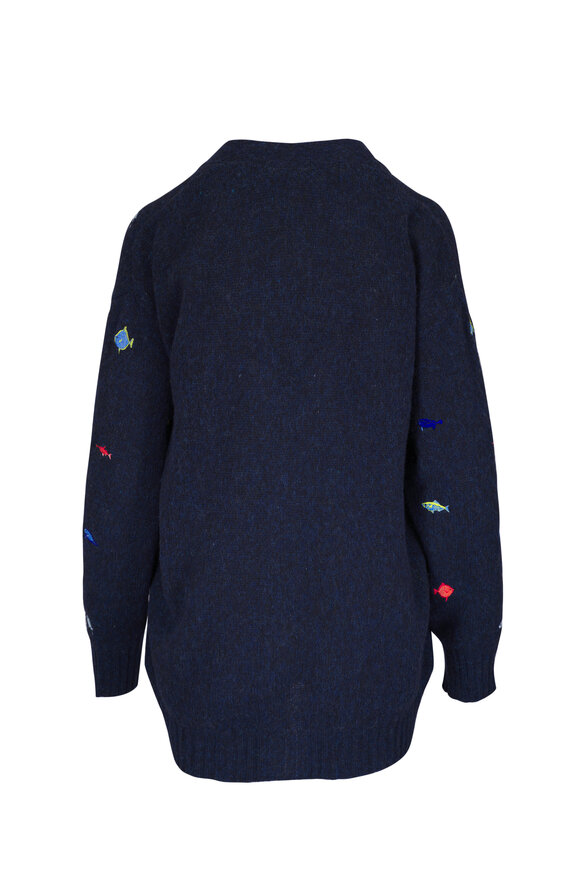 Loewe - Fishy Black & Blue Mouliné Wool Cardigan