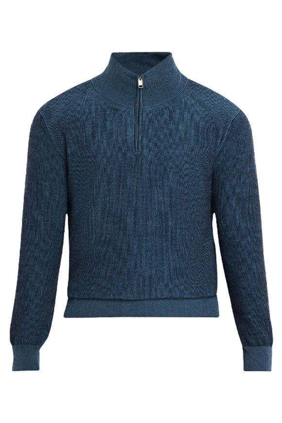 Brioni - Midnight Rib Knit Quarter Zip Pullover