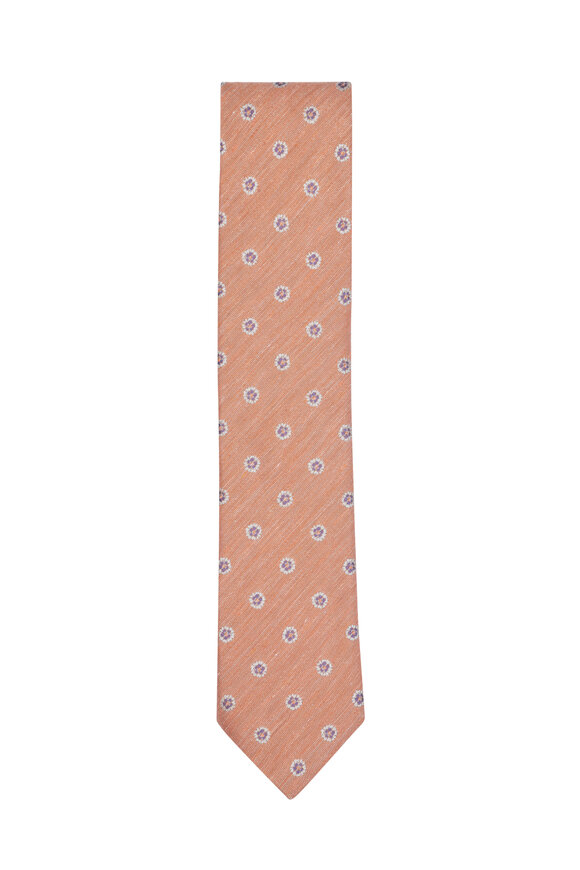 Eton - Orange Geo Dot Silk & Linen Necktie 