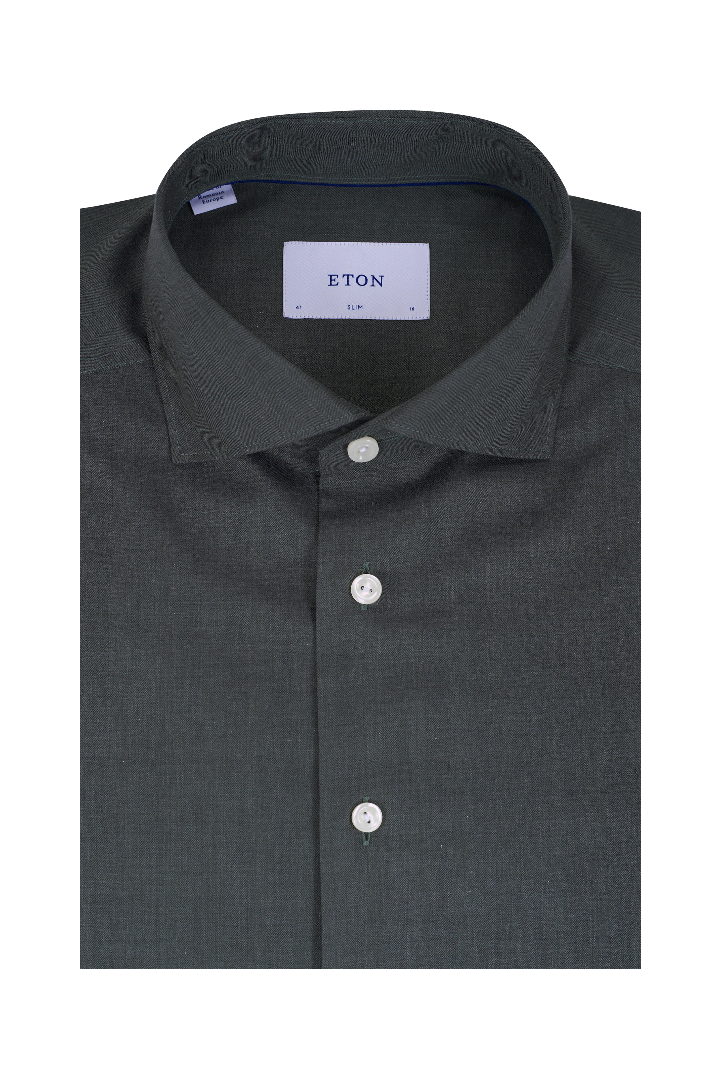 Eton - Olive Green Solid Cotton Dress Shirt