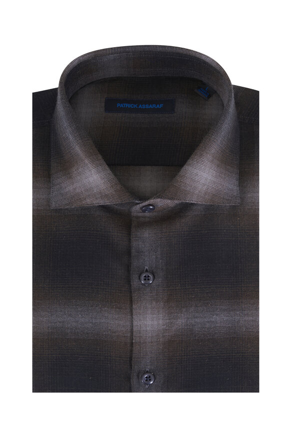 Patrick Assaraf Mahogany Ombre Check Cotton Sport Shirt - view 1
