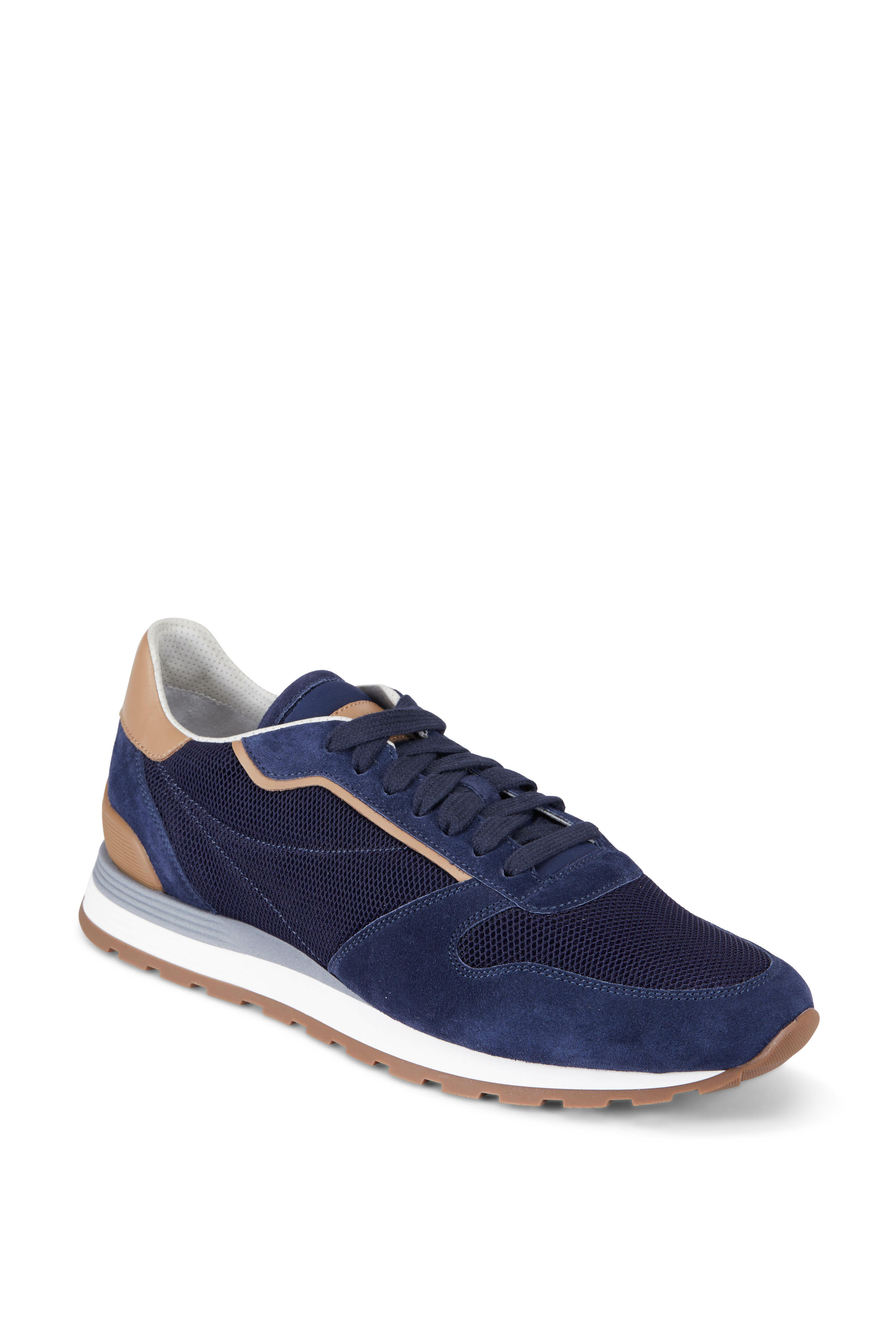 Brunello Cucinelli - Navy & Tan Leather & Suede Low-Top Sneaker