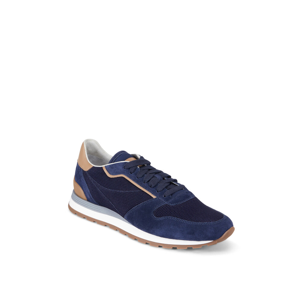 Brunello Cucinelli - Navy & Tan Leather & Suede Low-Top Sneaker