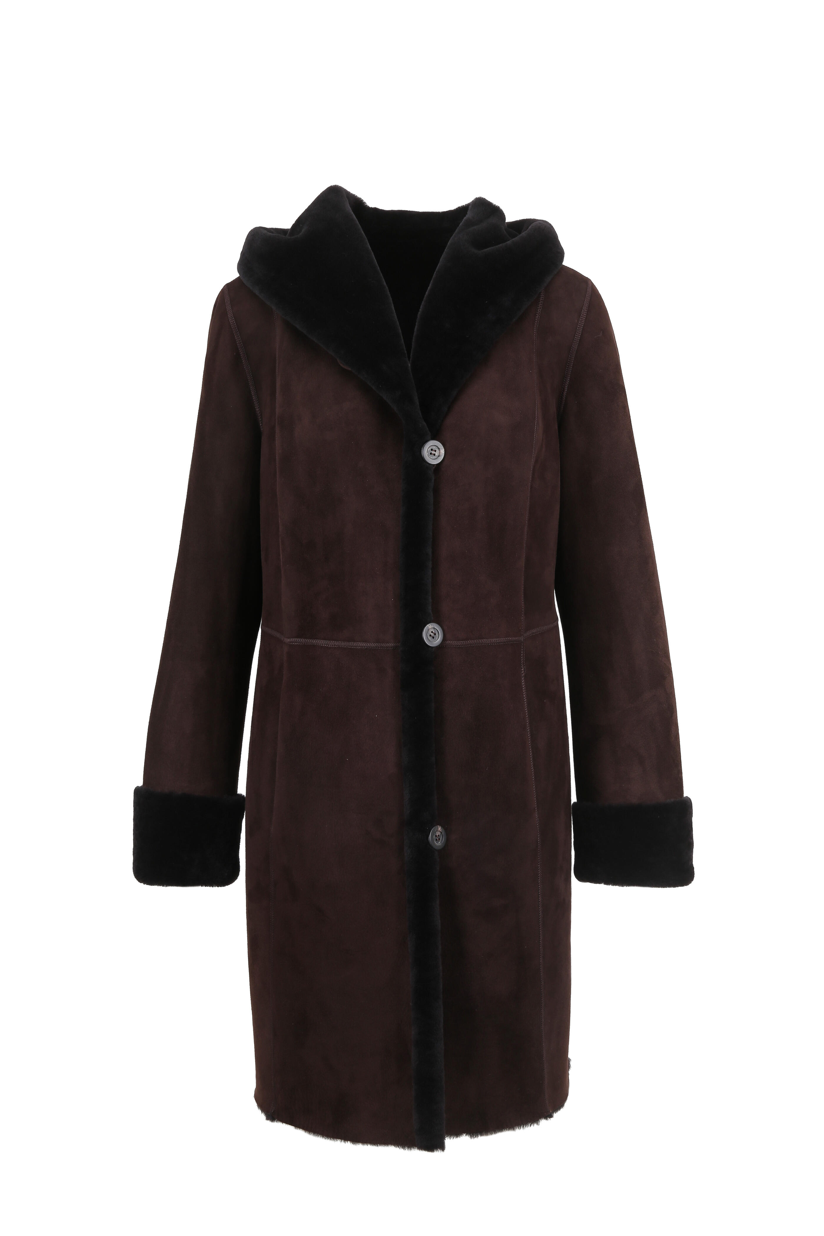 Viktoria Stass - Ebony Brown Shearling Hooded Coat