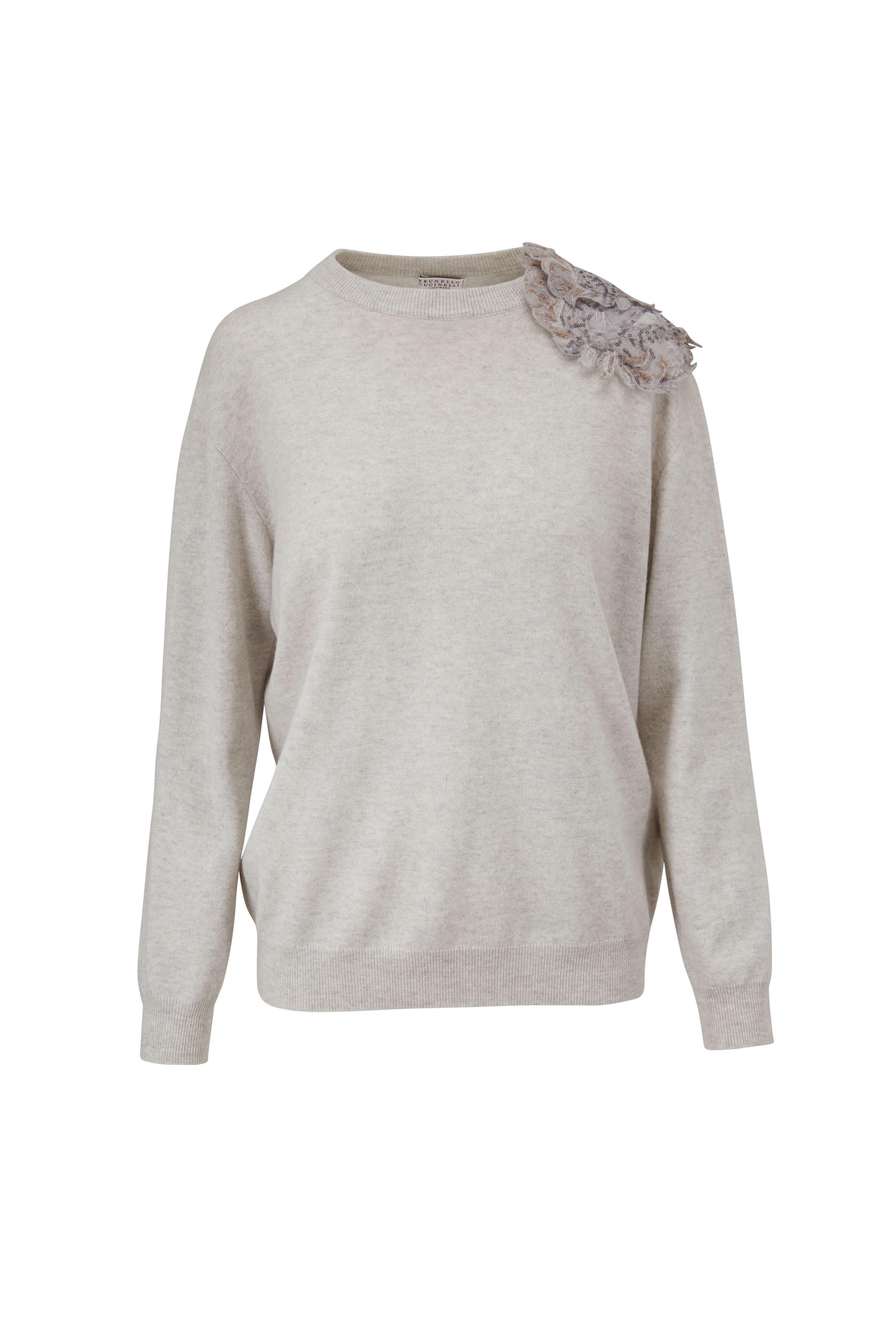 Brunello Cucinelli - Fog Cashmere Paisley Appliqué Sweater