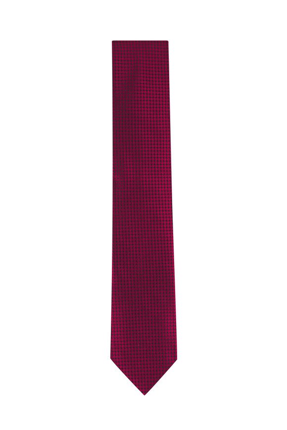 Zegna Dark Red Geometric Silk Necktie - view 1