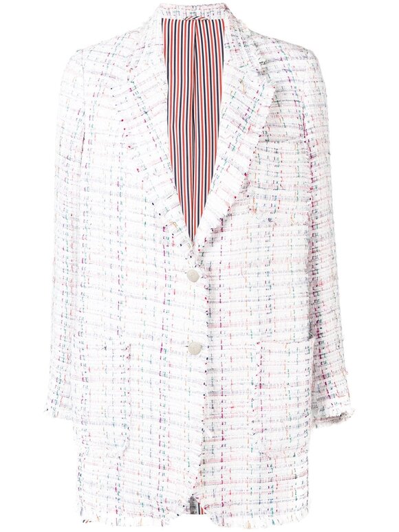 Thom Browne - White & Multicolor Oversized Tweed Frayed Jacket