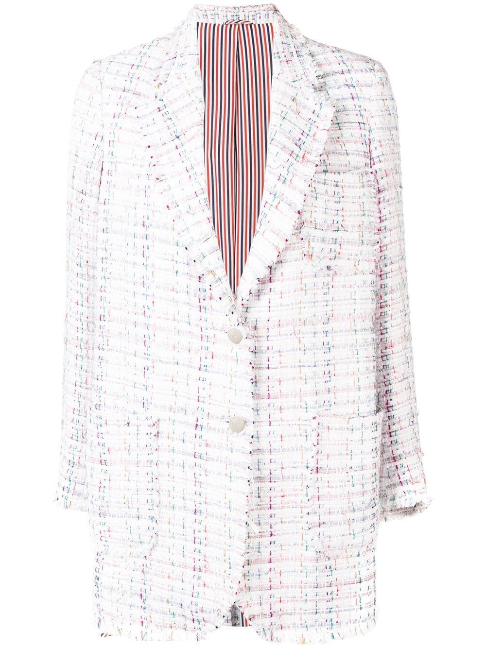 Thom Browne - White & Multicolor Oversized Tweed Frayed Jacket