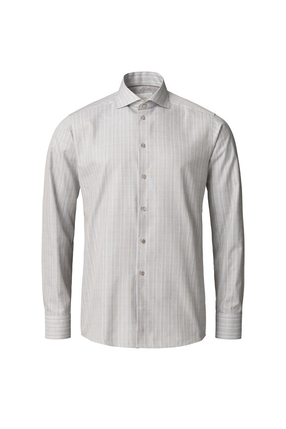 Eton Brown Check Cotton & Linen Dress Shirt - view 9