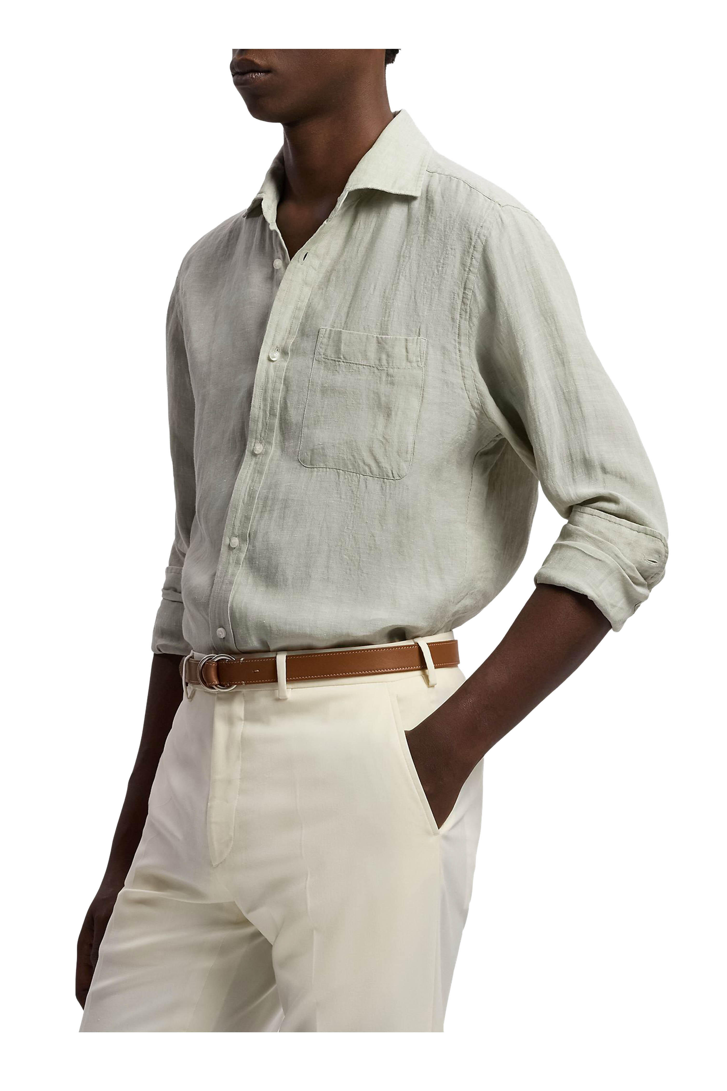 Ralph Lauren Purple Label - Cactus Green Chambray Linen Sport Shirt - view 4
