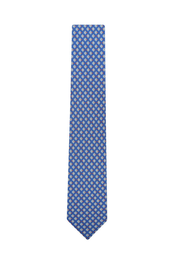 Ferragamo - Bright Blue Fish Print Silk Necktie