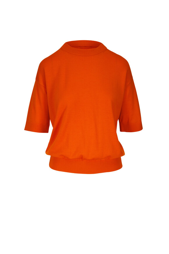 Akris Punto Orange Wool Short Sleeve Knit Top