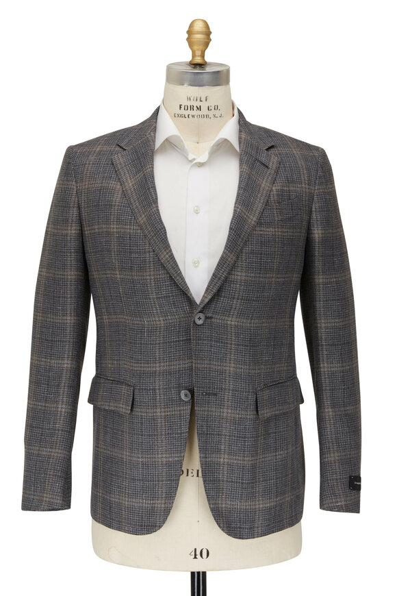 Zegna - Gray & Beige Plaid Cashmere Blend Sportcoat