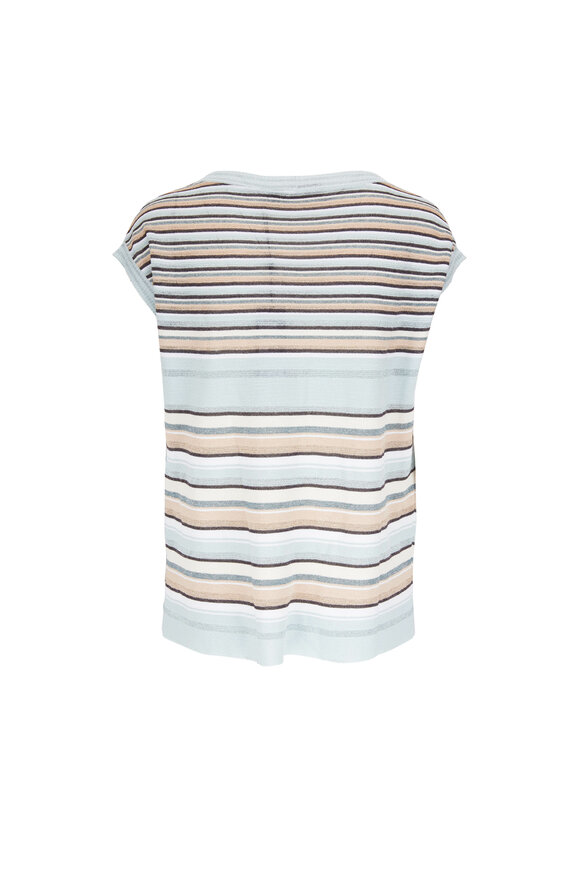 D.Exterior - Metallic Teal Stripe Sleeveless Knit Top