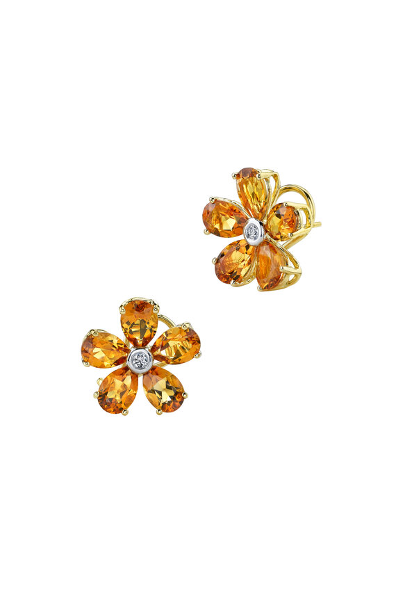 Aaron Henry - Yellow Gold Citrine Diamond Flower Earrings