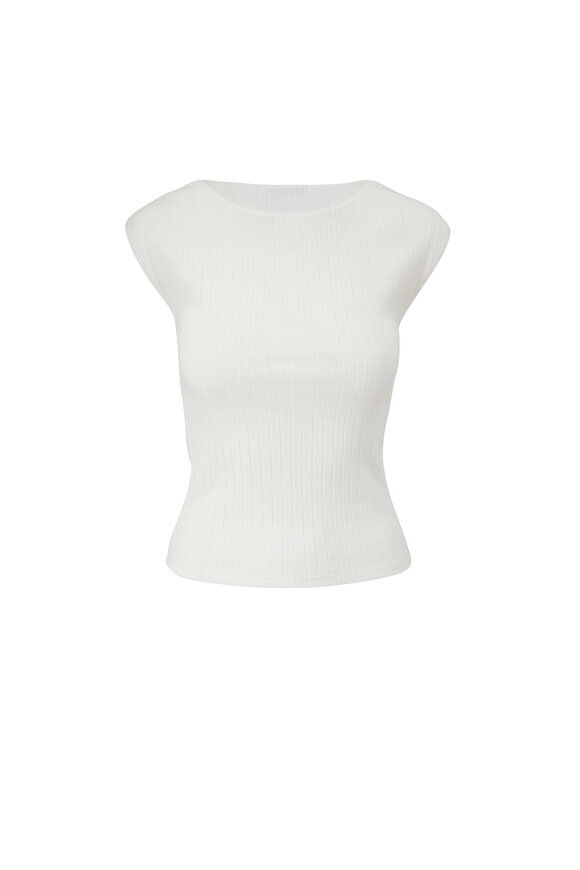 Vince - White Ribbed Cap Sleeve Top