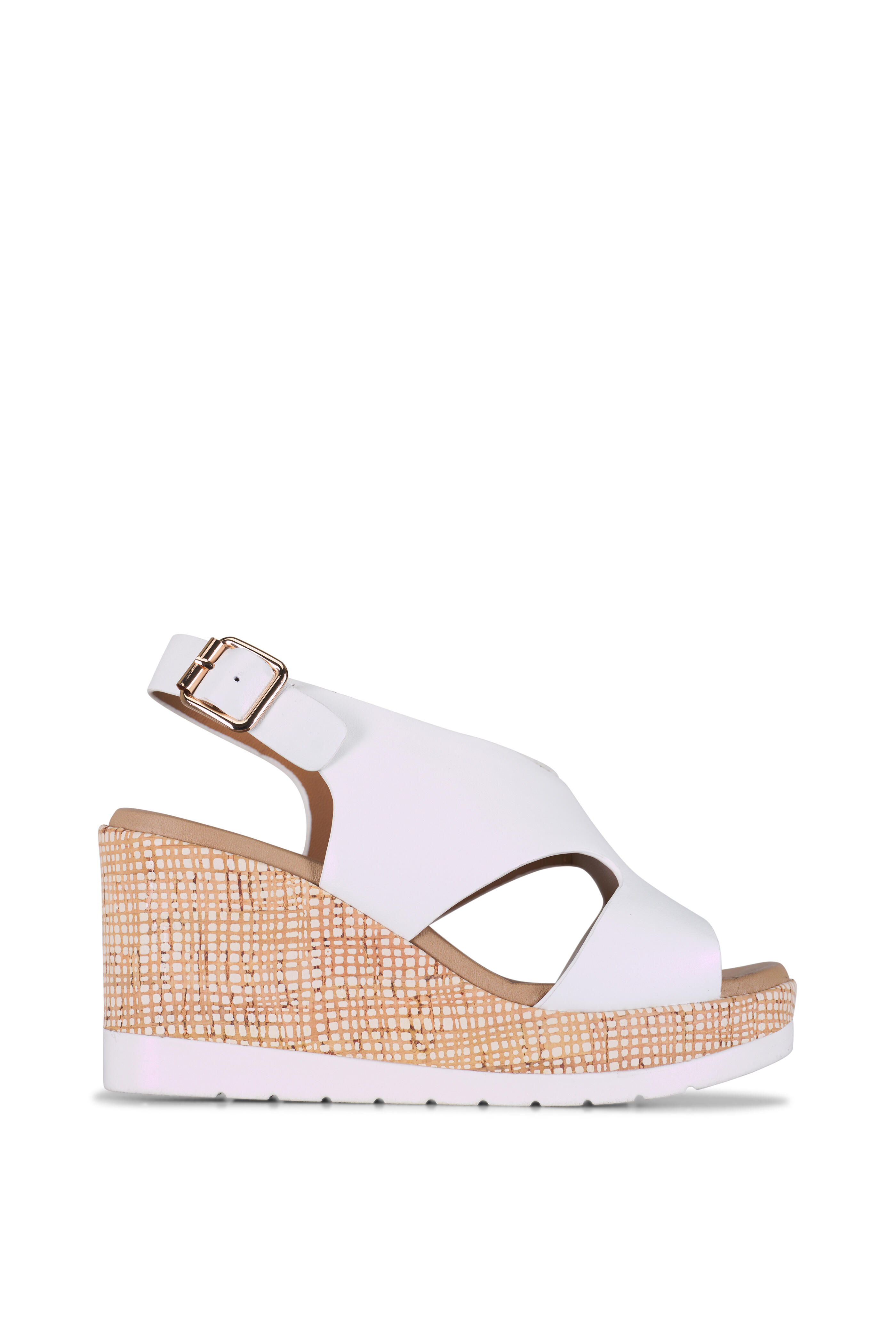 Ron White - Dacota White Leather Wedge Sandal, 80mm