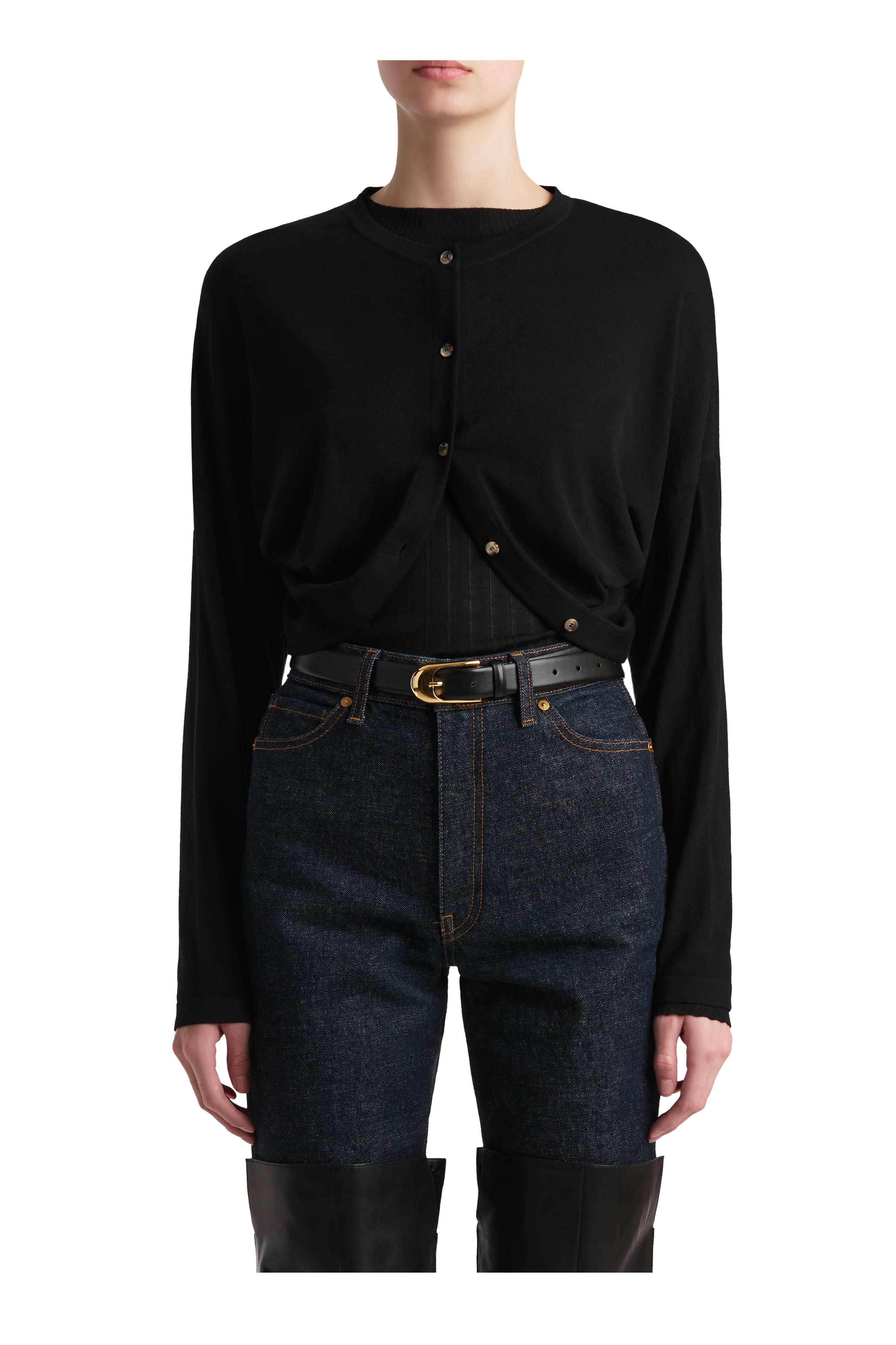 Khaite - Finn Black Crewneck Cardigan - view 2