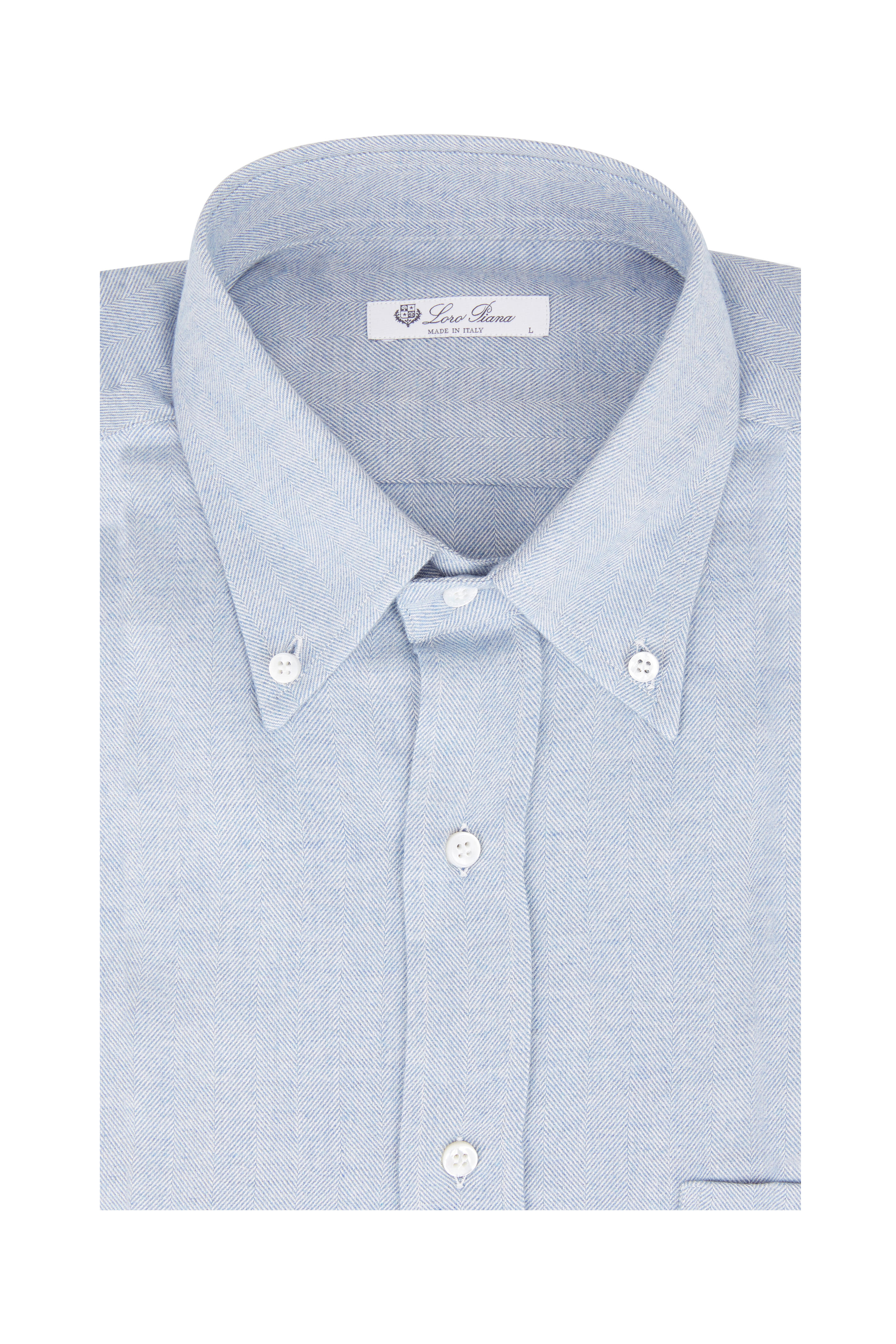 Loro Piana - Light Blue Herringbone Sport Shirt