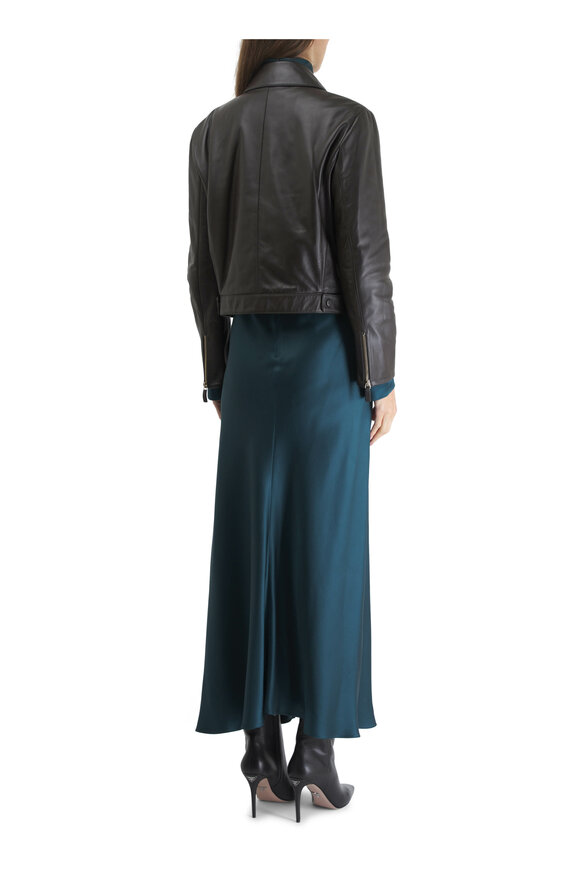 Giorgio Armani - Forest Green Front Ruffle Fluted Silk Midi Skirt 