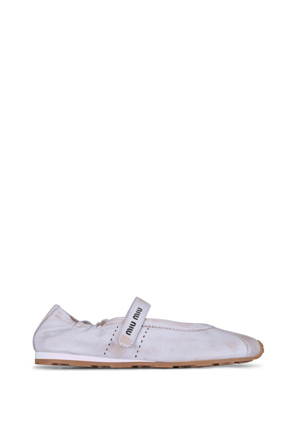 Miu Miu Plume White Distressed Leather Flat - view 3