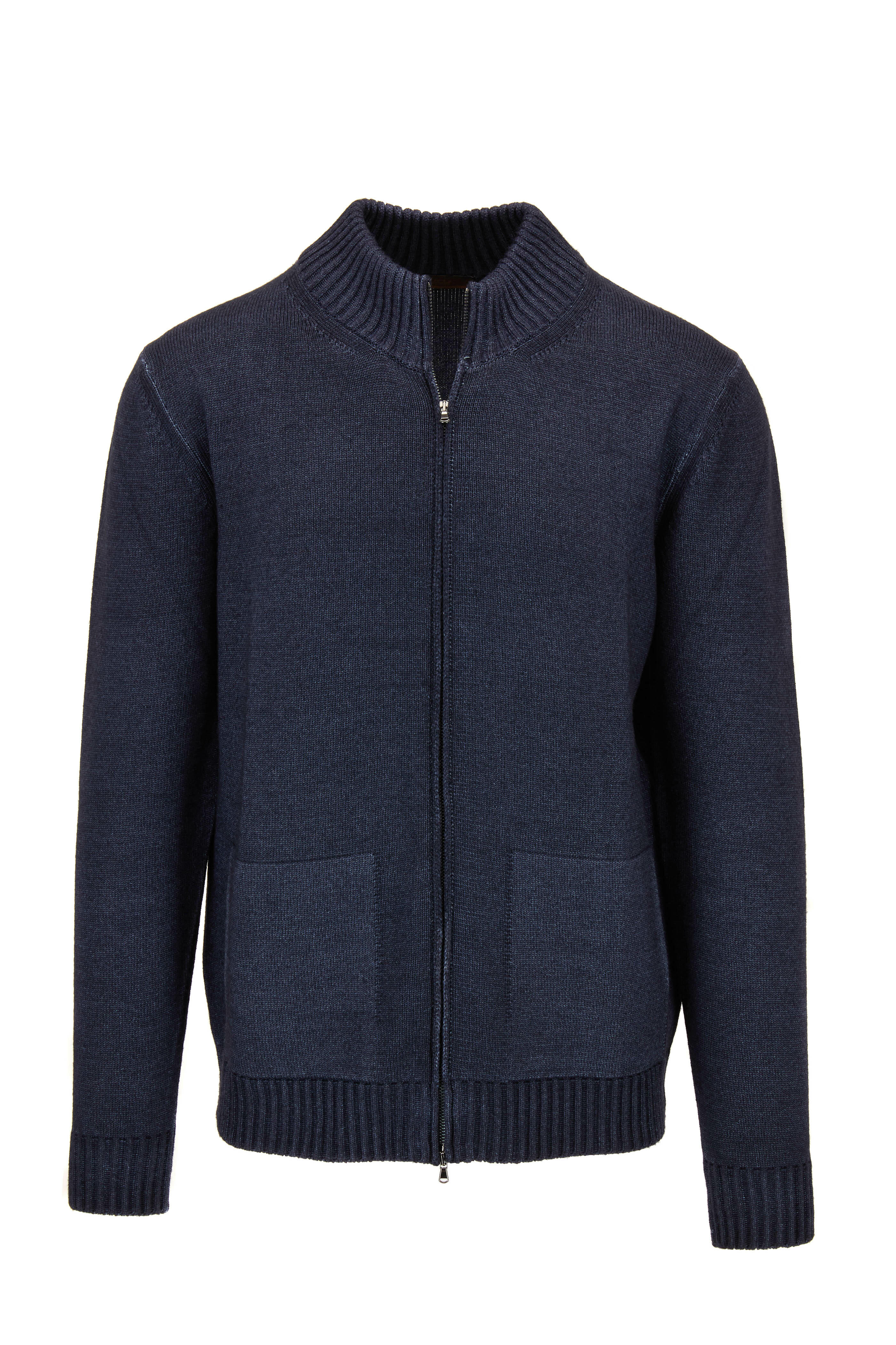 Altea - Blue Wool Front Zip Cardigan | Mitchell Stores display picture 1