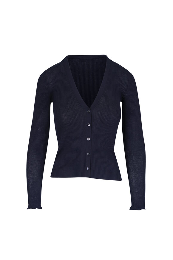 Dorothee Schumacher Navy Blue Fine Rib Wool & Cotton Cardigan - view 1