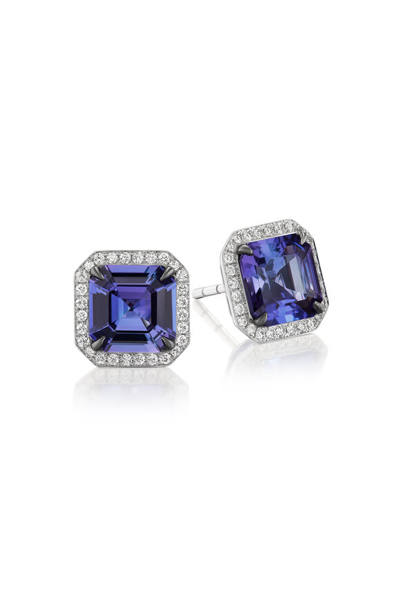 Nam Cho 18k White Gold Asscher Cut Tanzanite Stud Earring - view 1