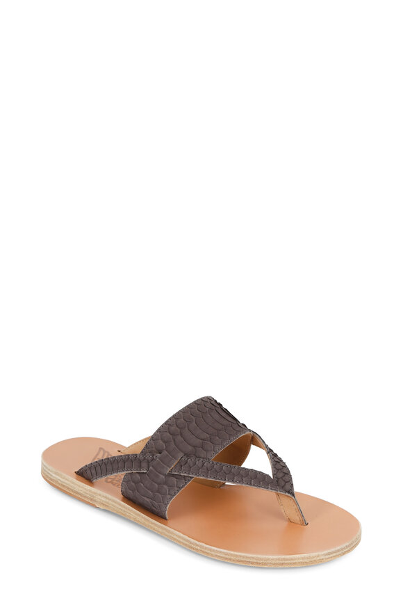 Ancient Greek Sandals - Zenobia Taupe Snake Thong Wide Band Sandal 
